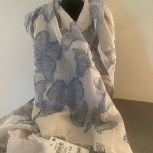 I. N. C. Blue and White Cotton Scarf with Butterfly design 72”x20”NWT